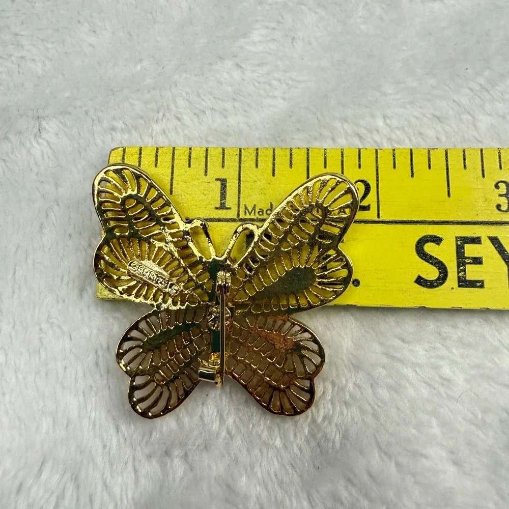 Vintage Gerrys Gold Tone Filigree Butterfly Brooch & Enamel Butterfly Pin Set